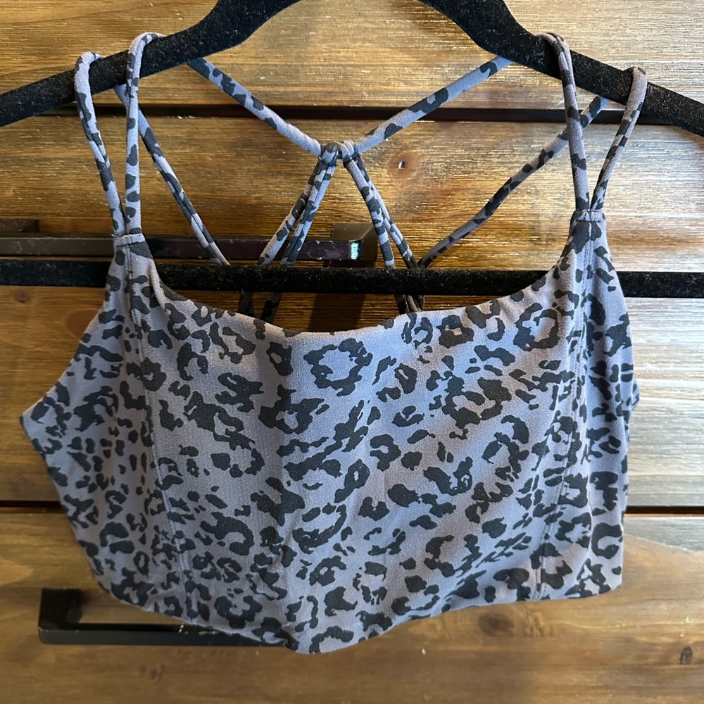 Athleta Gray Leopard Strappy Sports Bra